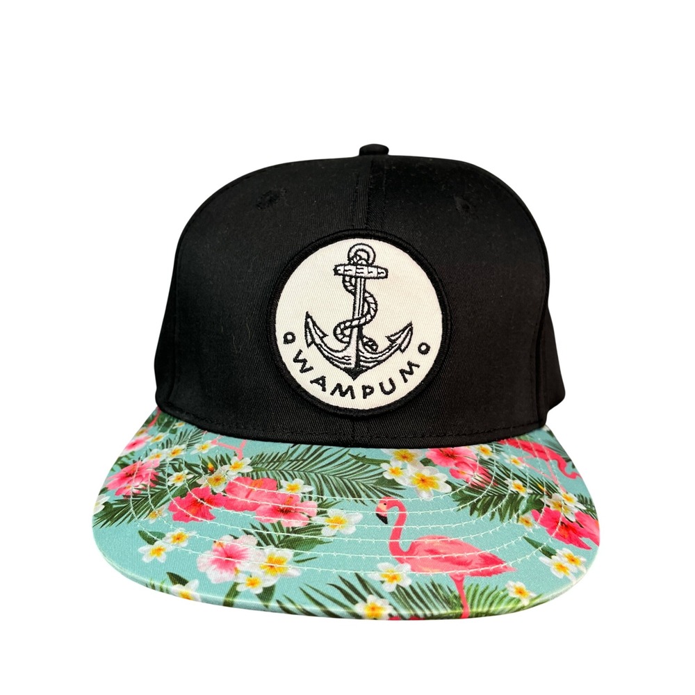Wampum Snapback Hat Black Tropical Flamingo Floral Anchor Patch Cap
